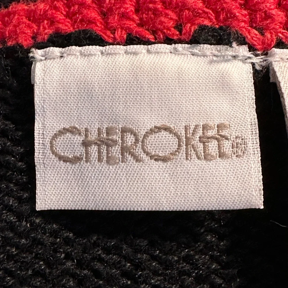 Vintage Cherokee Christmas Cardigan Sweater Size M Black Snowflakes Mittens Hats